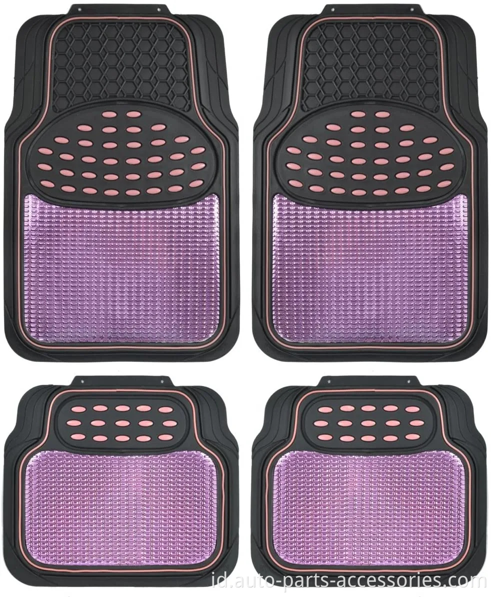 BDK Metallic Rubber Floor Mats for Car & Truck - Semi Trimmable, 2 Nada Warna Pelindung Tugas Berat (Merah Muda/Hitam)